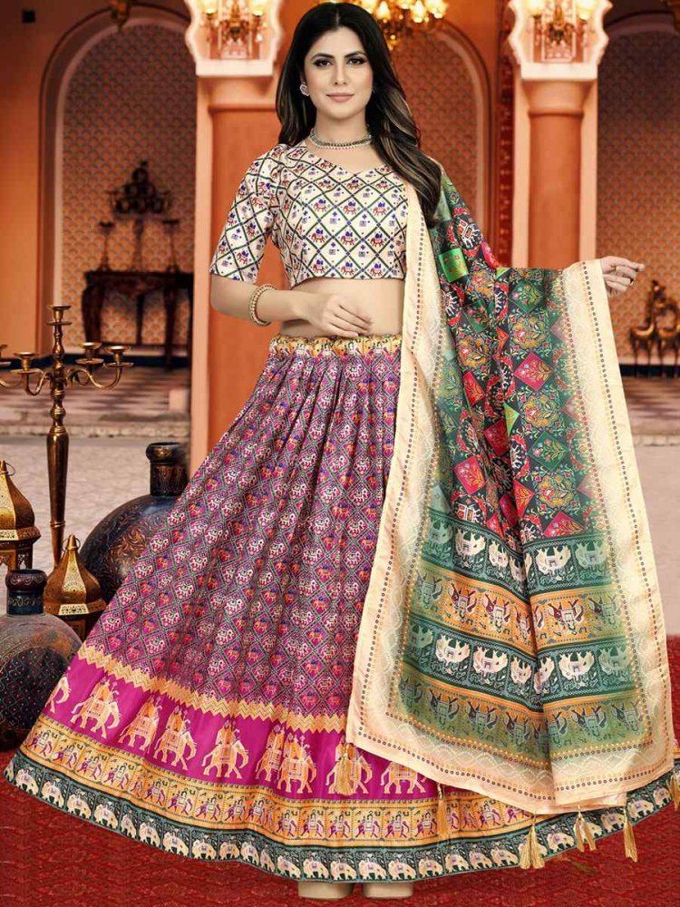 Multi Dola Silk Printed Mehendi Festival Traditional Lehenga Choli