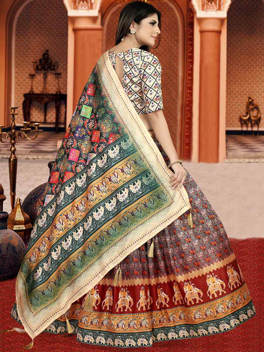 Multi Dola Silk Printed Mehendi Festival Traditional Lehenga Choli