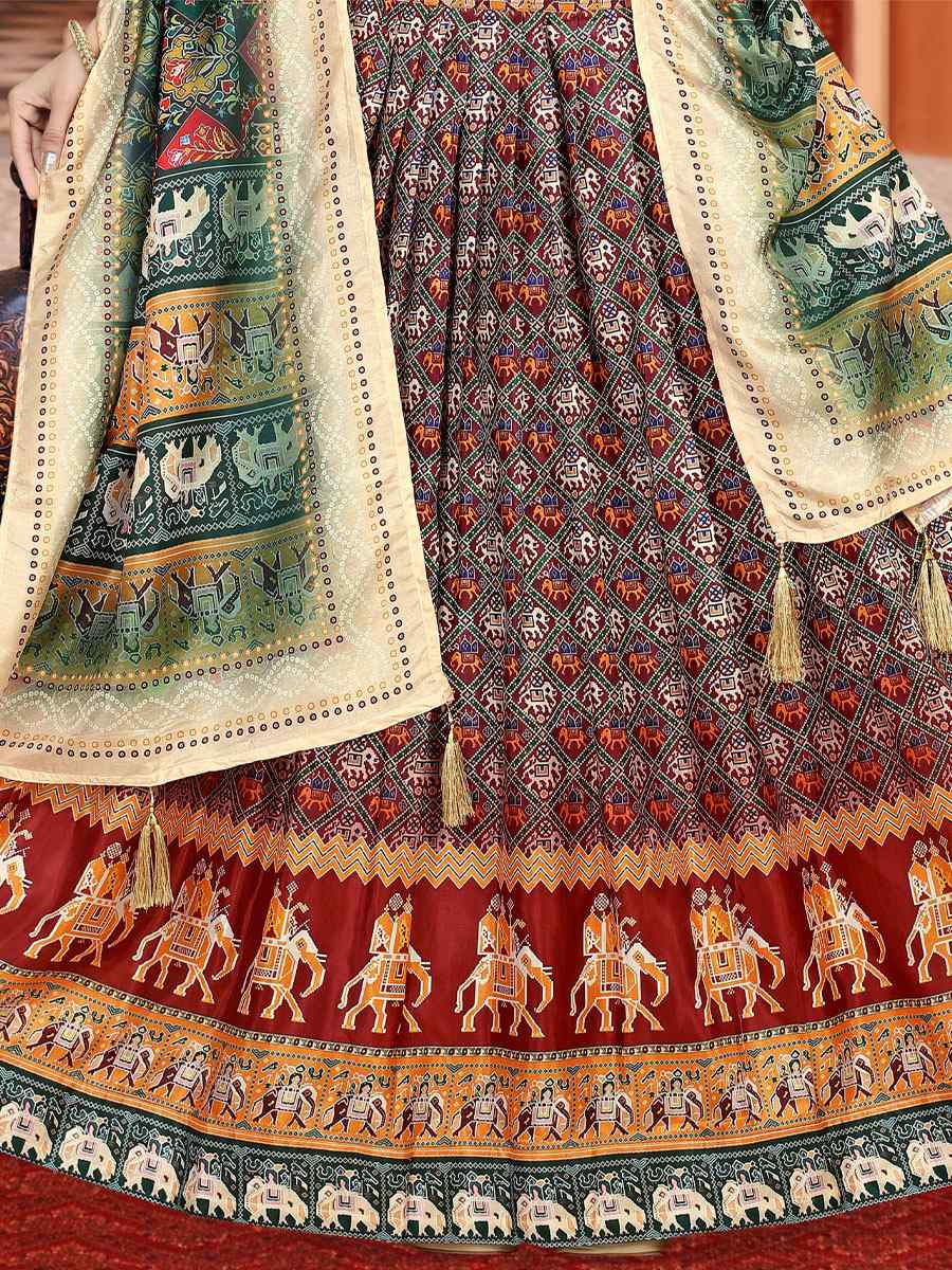 Multi Dola Silk Printed Mehendi Festival Traditional Lehenga Choli