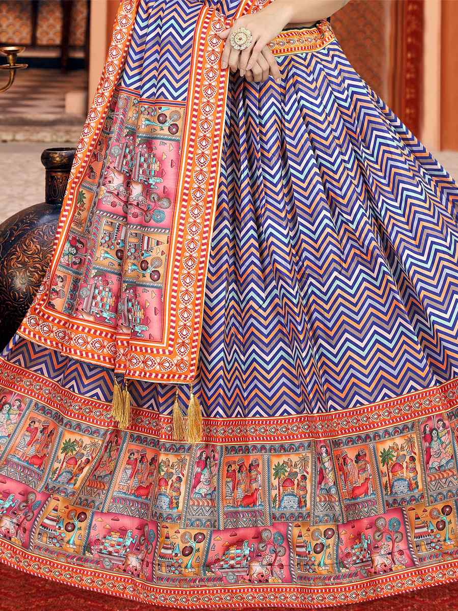 Multi Dola Silk Printed Mehendi Festival Traditional Lehenga Choli
