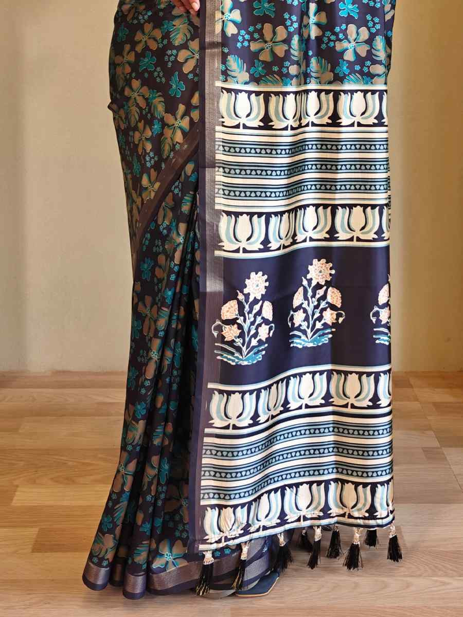 Multi Dola Viscose Printed Festival Wedding Fancy Heavy Border Saree