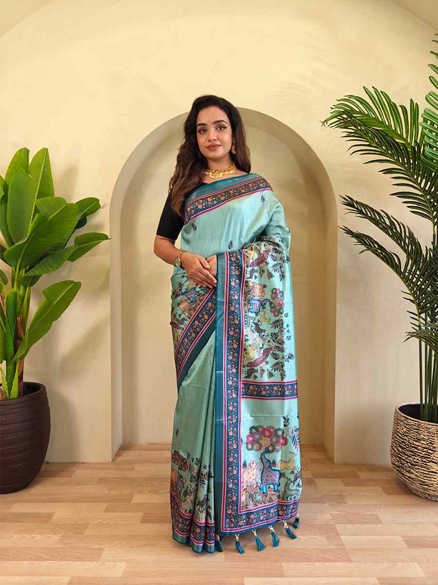Multi Dola Viscose Printed Festival Wedding Fancy Heavy Border Saree