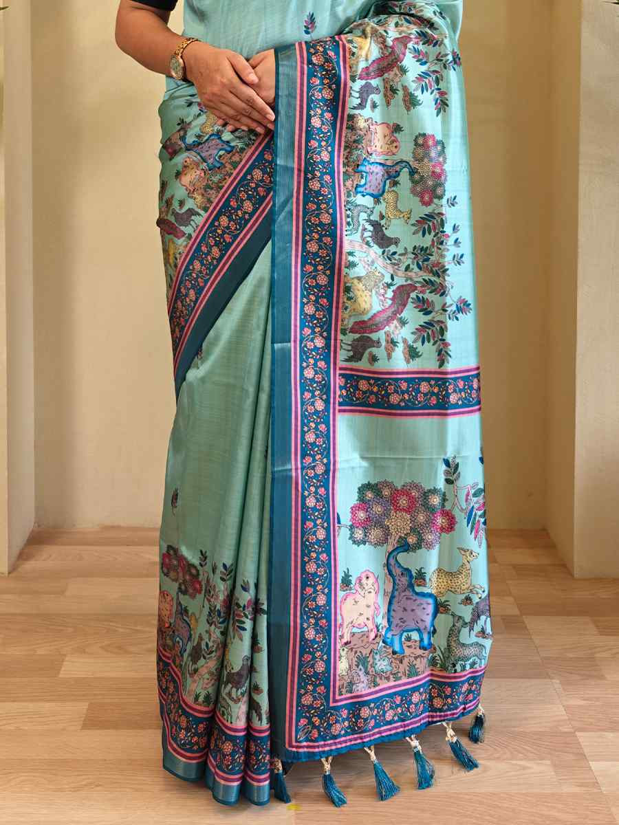 Multi Dola Viscose Printed Festival Wedding Fancy Heavy Border Saree