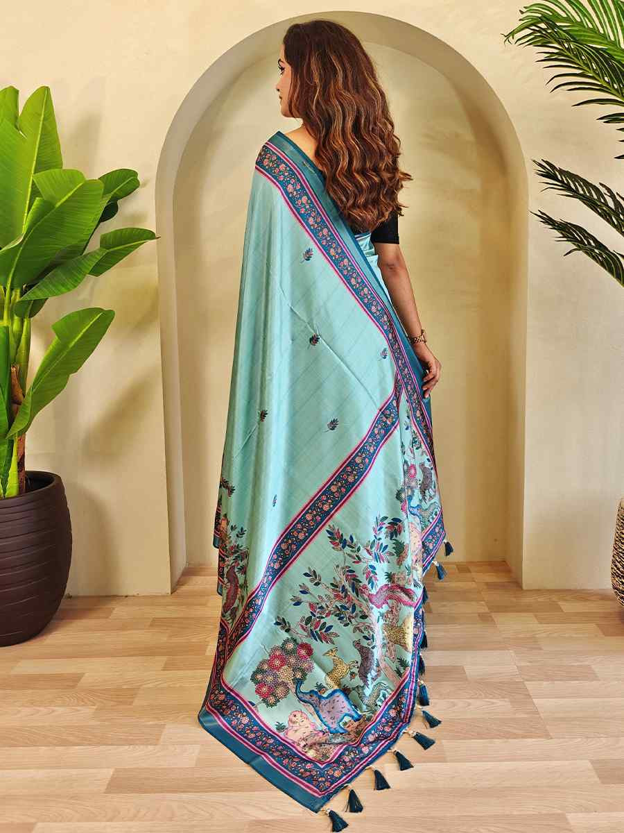Multi Dola Viscose Printed Festival Wedding Fancy Heavy Border Saree