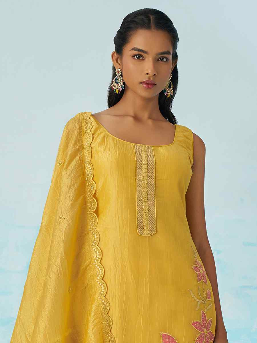 Multi Fancy Crush Silk Embroidered Festival Casual Ready Pant Salwar Kameez