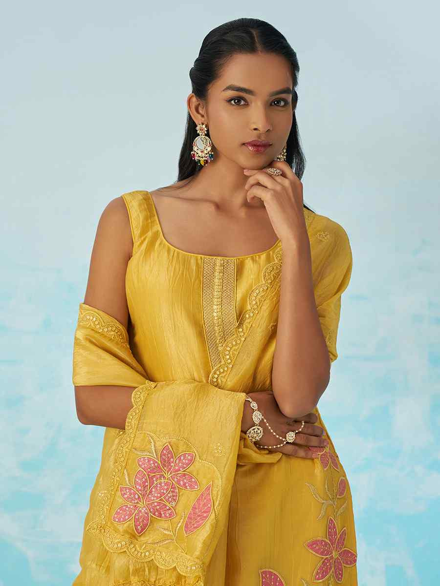 Multi Fancy Crush Silk Embroidered Festival Casual Ready Pant Salwar Kameez