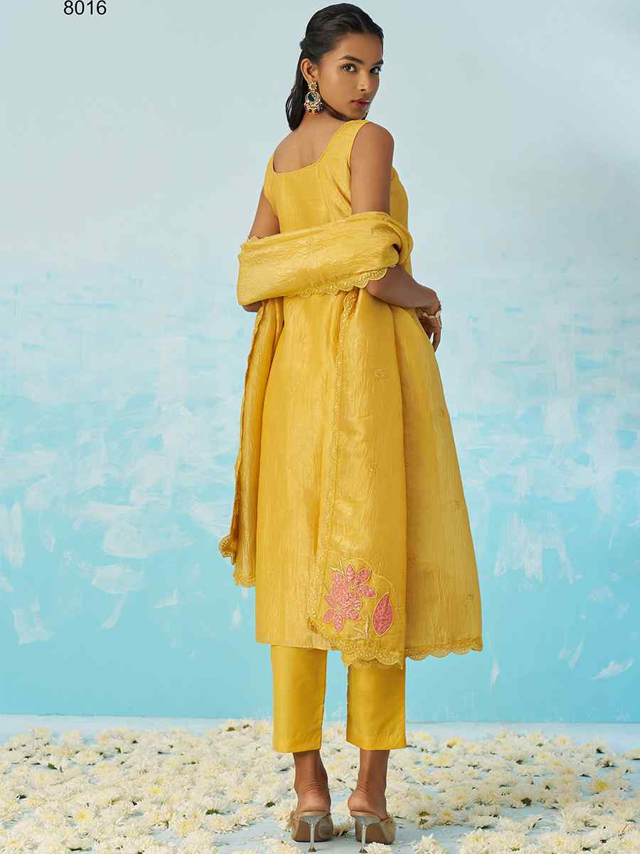 Multi Fancy Crush Silk Embroidered Festival Casual Ready Pant Salwar Kameez