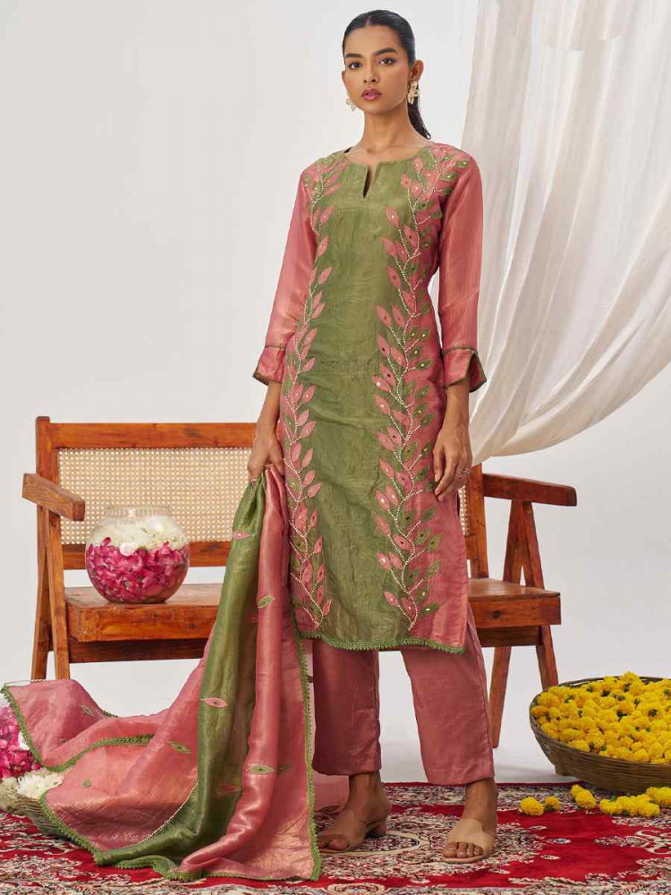 Image of Multi Fancy Crush Silk Embroidery Party Wedding Festival Casual Ready  Pant Salwar Kameez