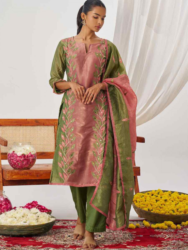 Image of Multi Fancy Crush Silk Embroidery Party Wedding Festival Casual Ready  Pant Salwar Kameez