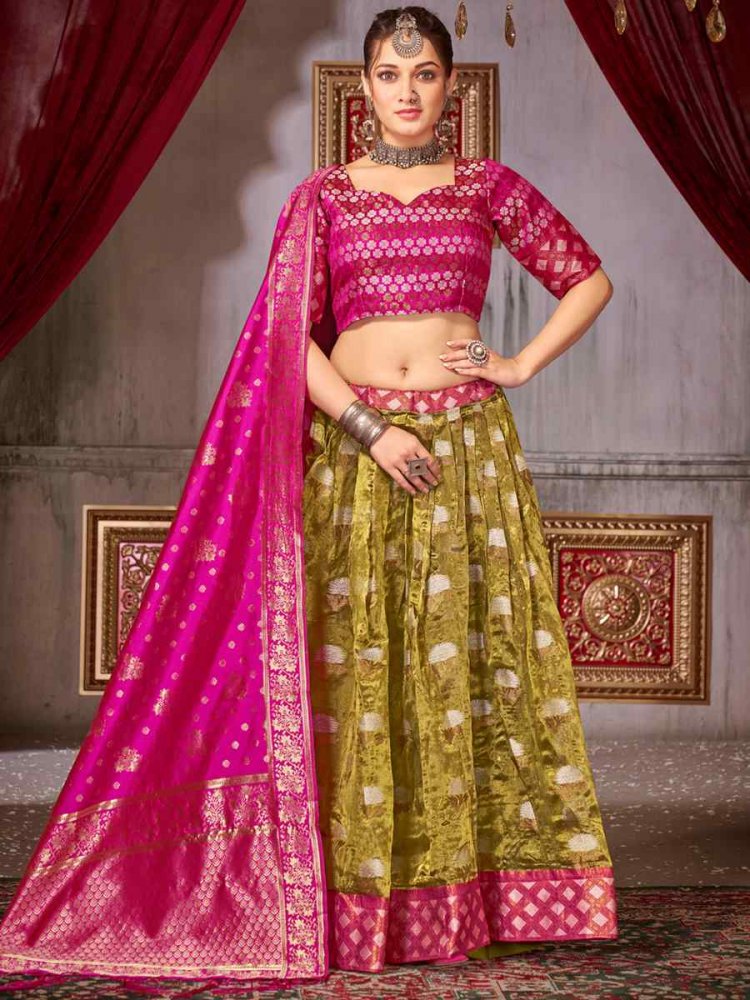 Multi Fancy Jaquard Silk Zardosi Mehendi Festival Circular Lehenga Choli