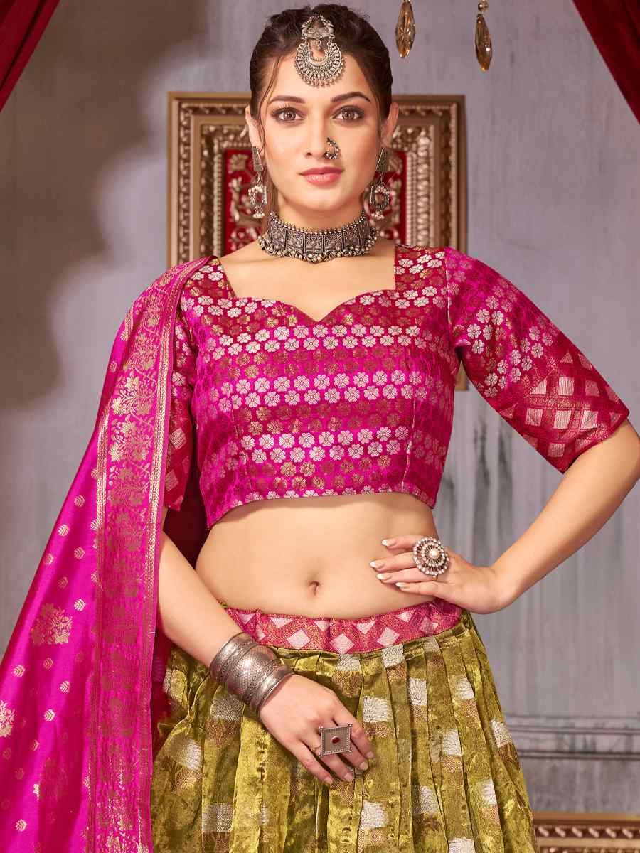 Multi Fancy Jaquard Silk Zardosi Mehendi Festival Circular Lehenga Choli