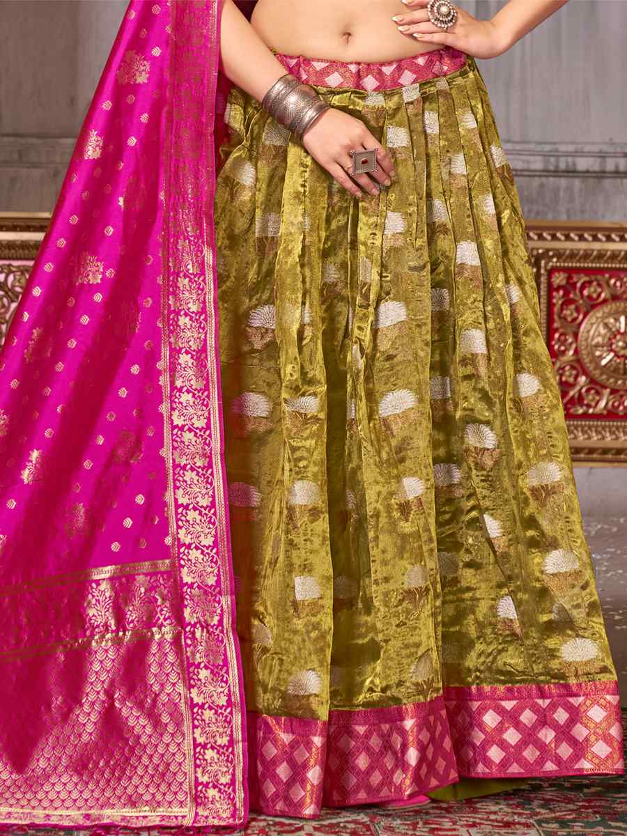 Multi Fancy Jaquard Silk Zardosi Mehendi Festival Circular Lehenga Choli