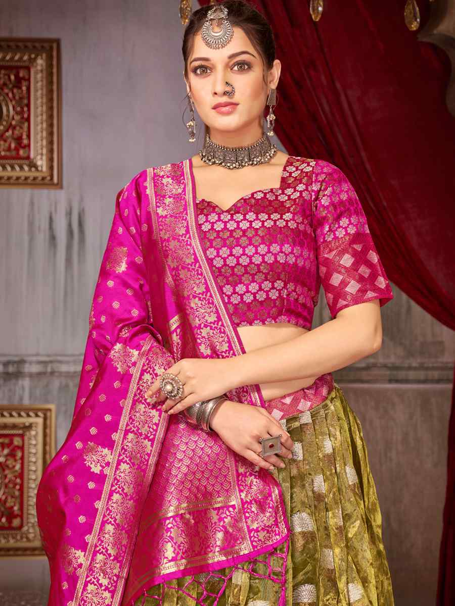 Multi Fancy Jaquard Silk Zardosi Mehendi Festival Circular Lehenga Choli