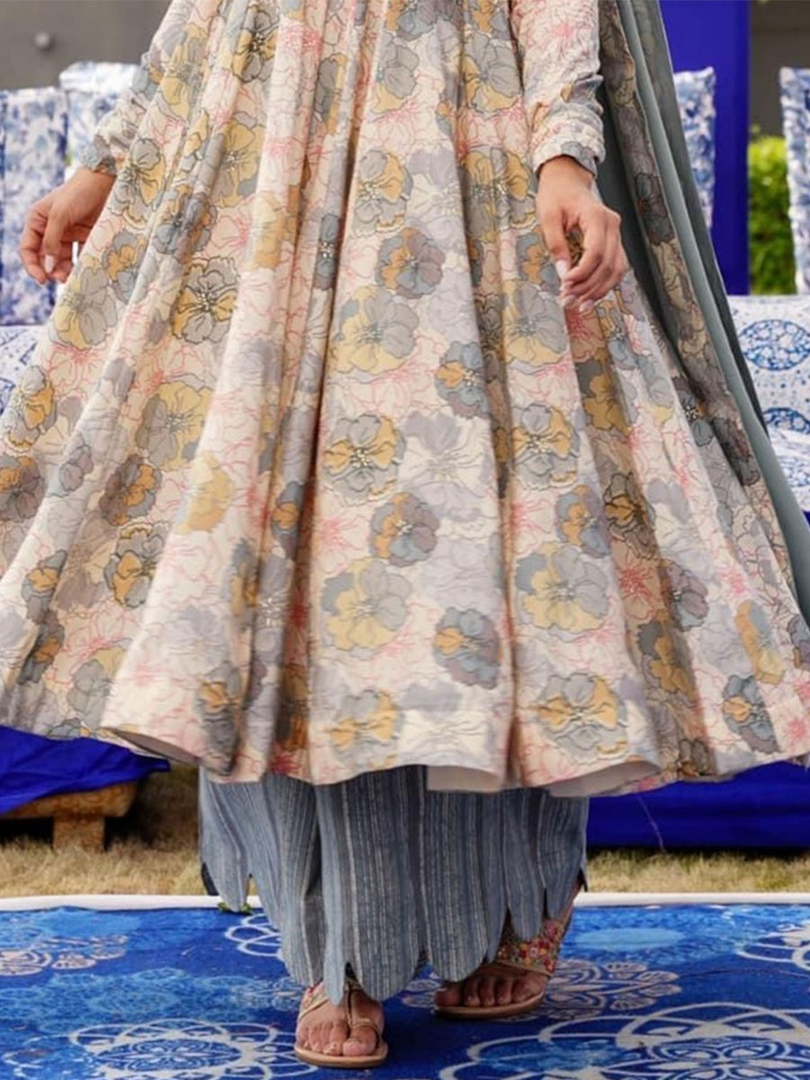 Multi Faux Georgette Embroidered Festival Bridesmaid Ready Anarkali Salwar Kameez