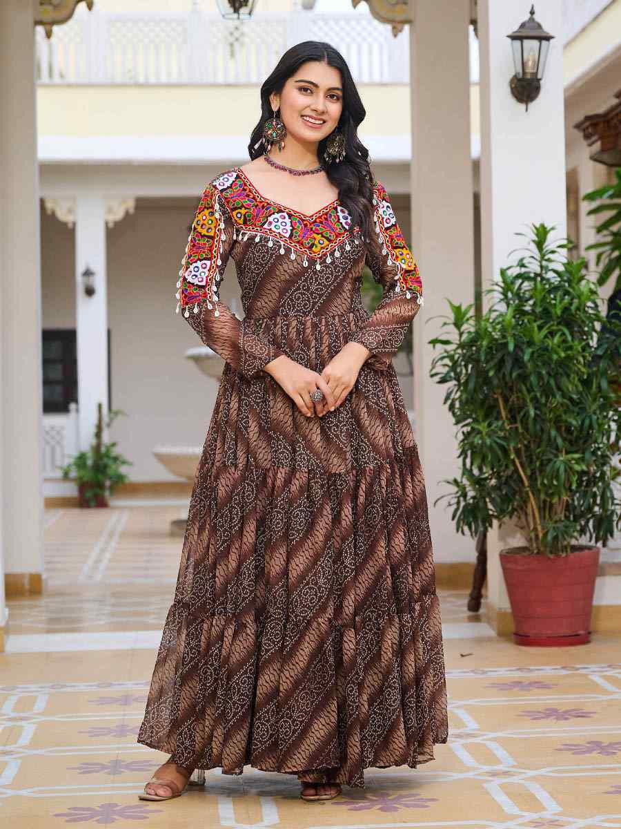 Multi Faux Georgette Embroidered Festival Casual Gown