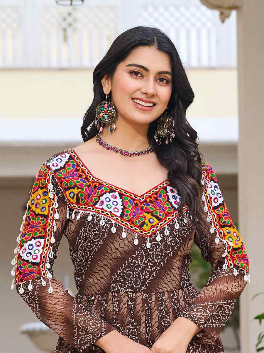 Multi Faux Georgette Embroidered Festival Casual Gown