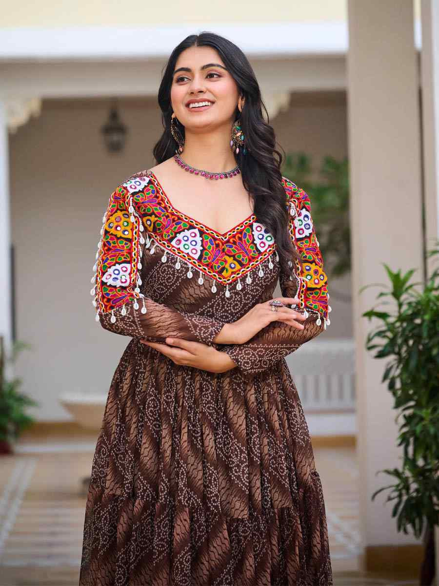 Multi Faux Georgette Embroidered Festival Casual Gown