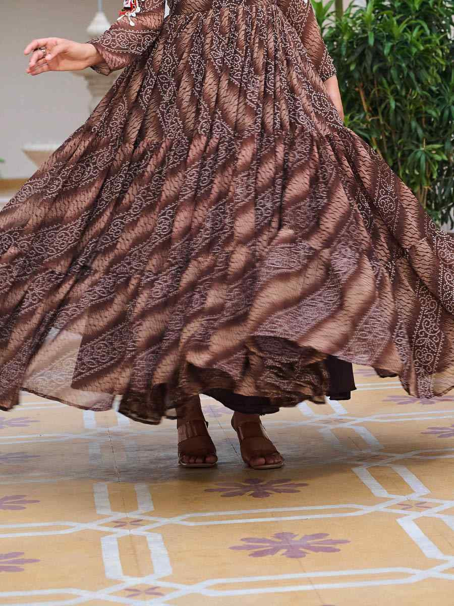 Multi Faux Georgette Embroidered Festival Casual Gown