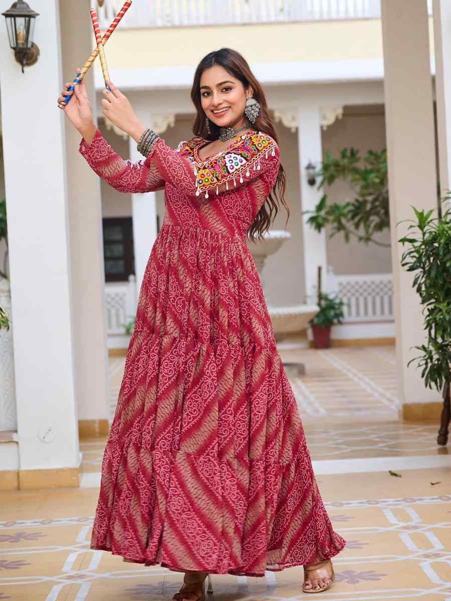 Multi Faux Georgette Embroidered Festival Casual Gown