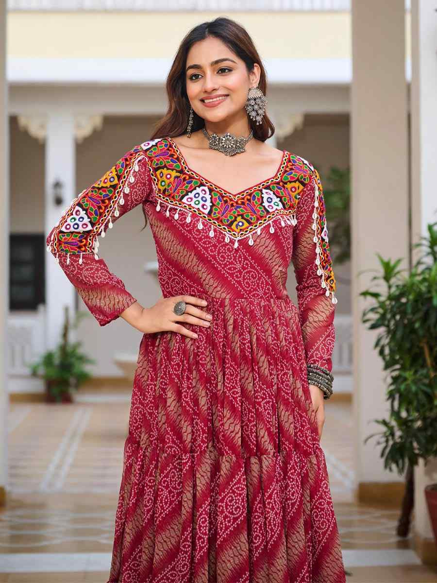 Multi Faux Georgette Embroidered Festival Casual Gown