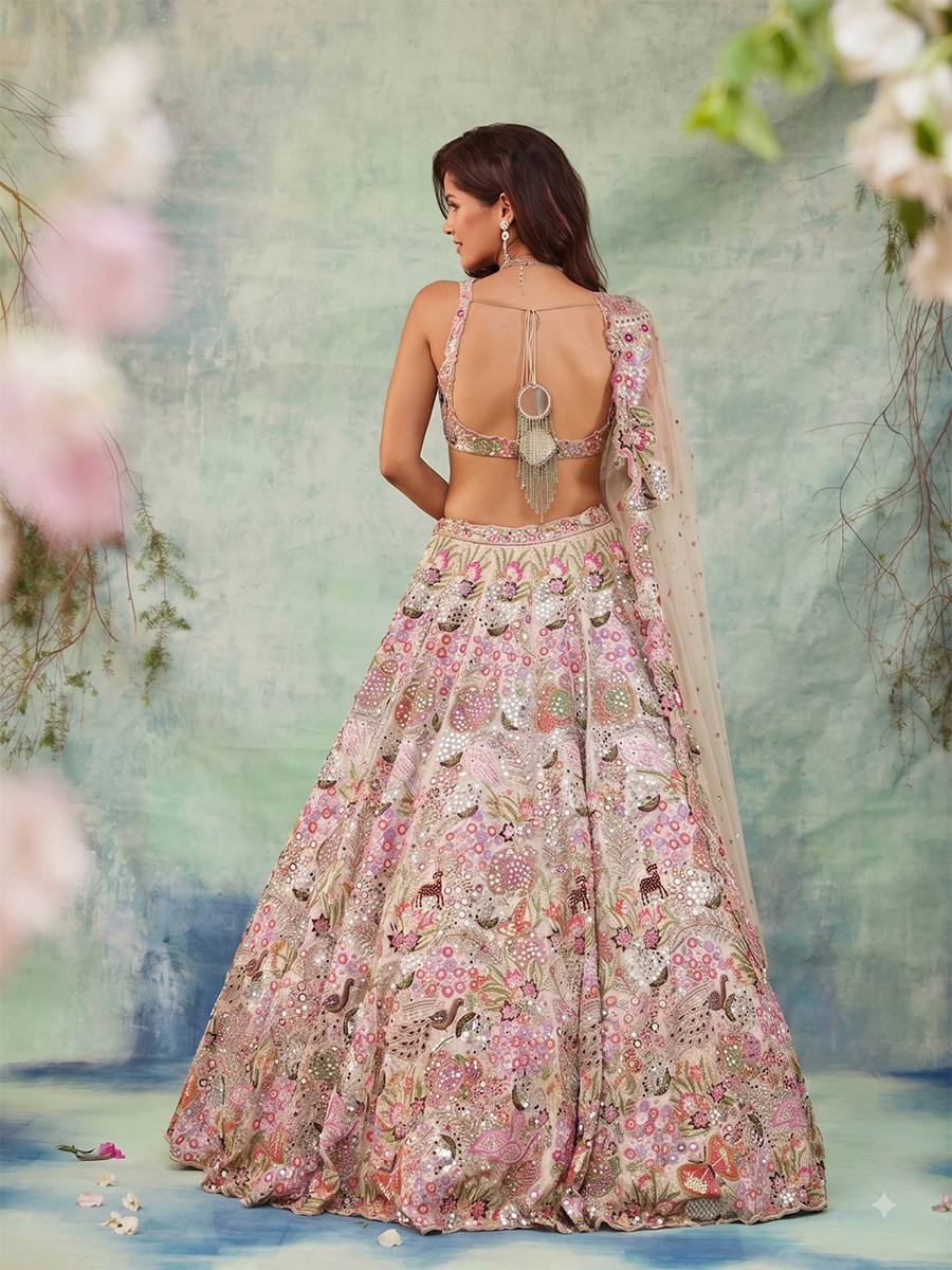 Multi Faux Georgette Embroidery Sequins Wedding Reception Festival Party Wear Heavy Border Lehenga Choli
