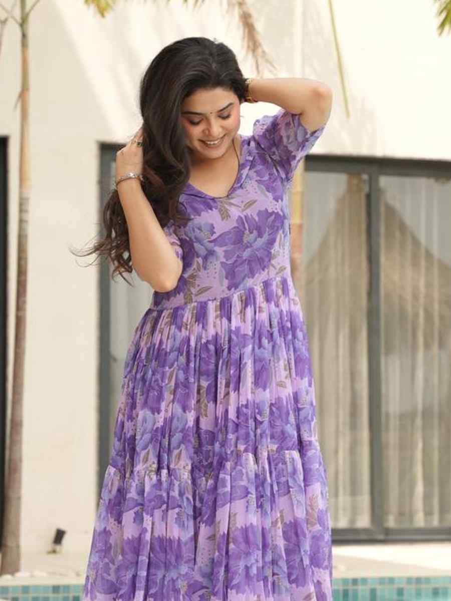 Multi Faux Georgette Printed Festival Casual Gown