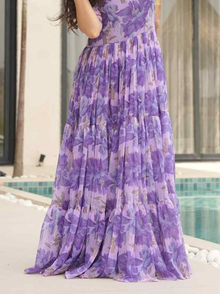 Multi Faux Georgette Printed Festival Casual Gown