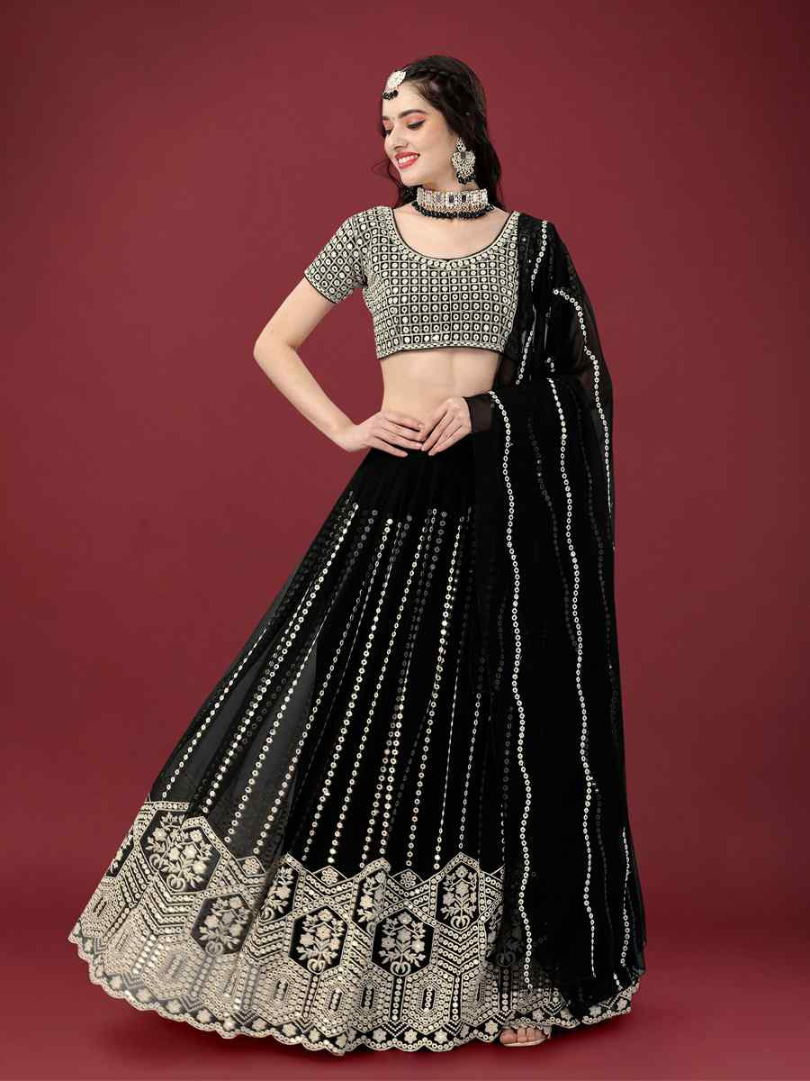Multi Foux Georgette Embroidered Reception Wedding Lehenga Choli