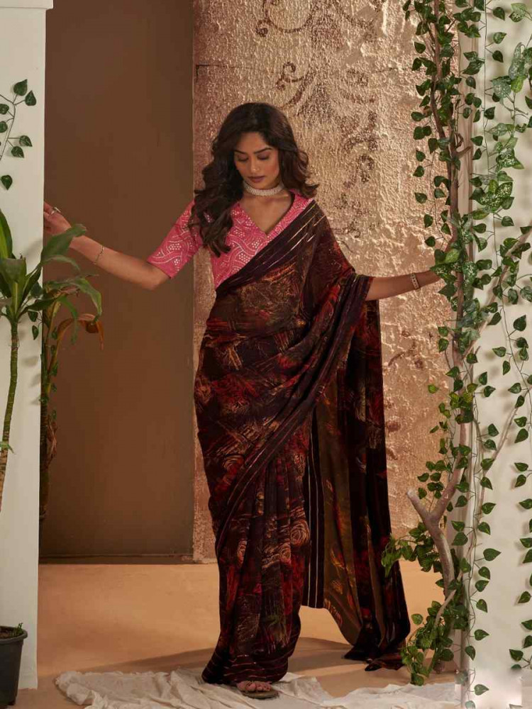 Multi Georgette Chiffon Printed Festival Casual Contemporary Saree