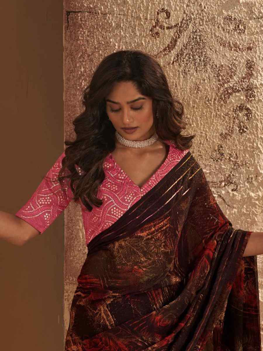 Multi Georgette Chiffon Printed Festival Casual Contemporary Saree