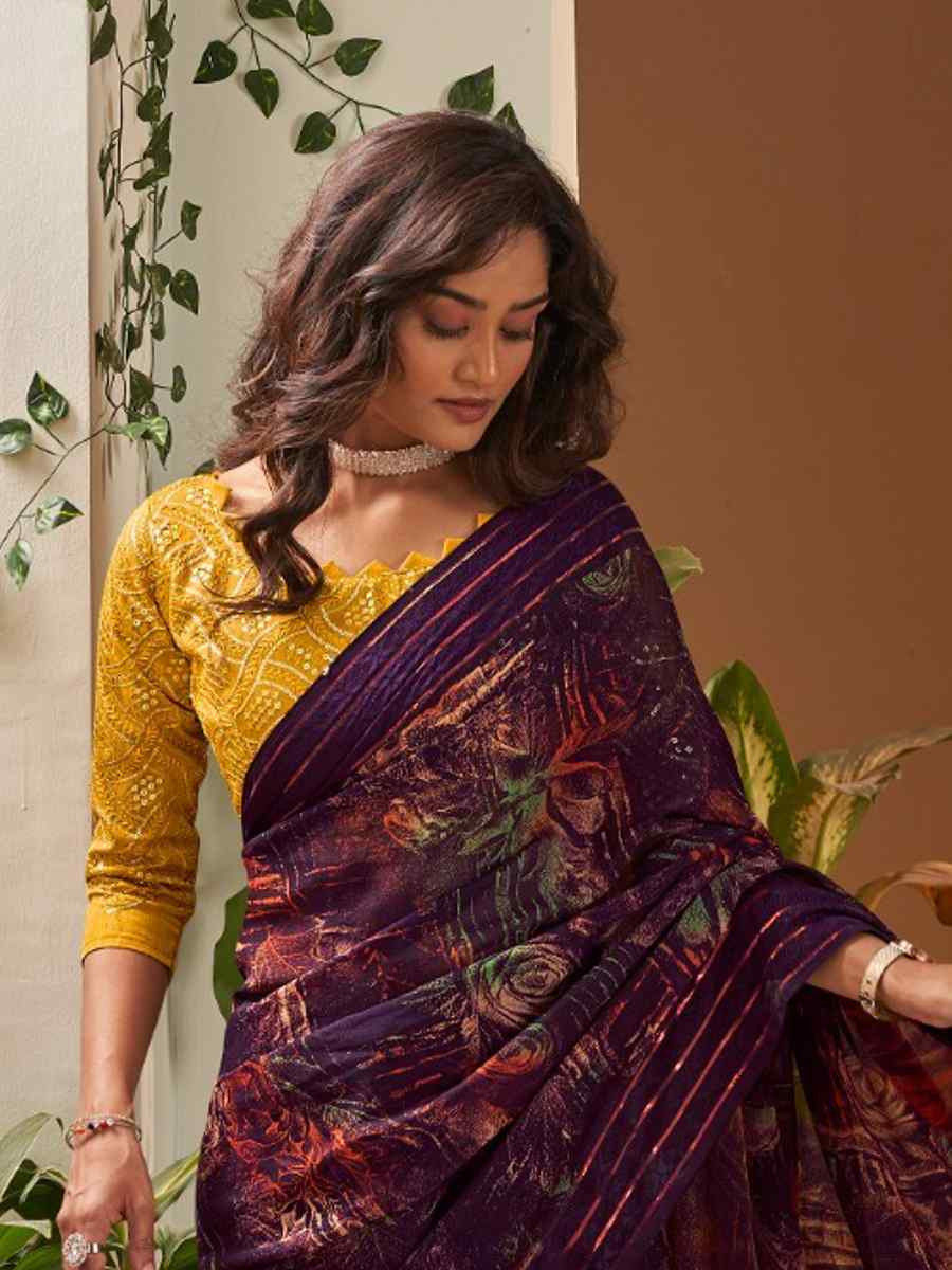 Multi Georgette Chiffon Printed Festival Casual Contemporary Saree