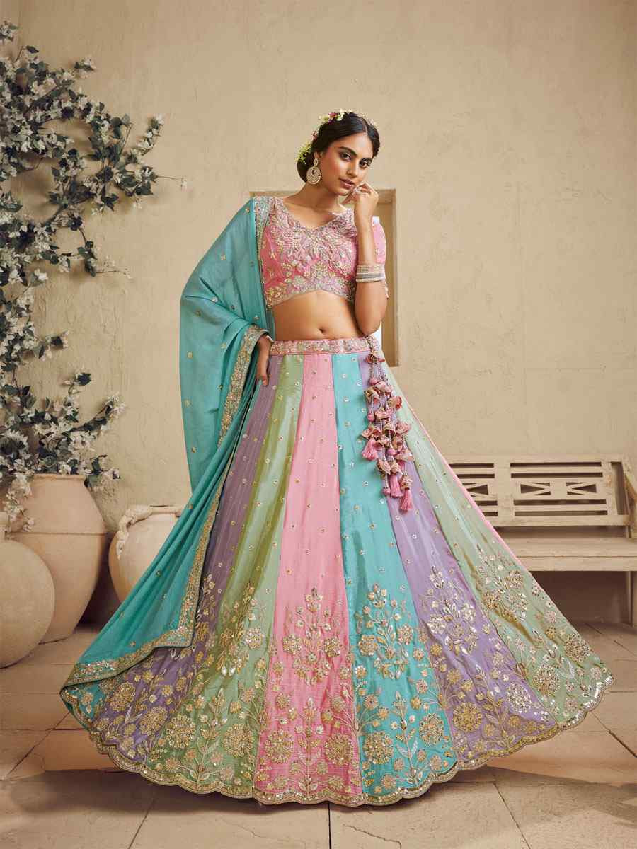 Multi Georgette Embroidered Bridal Festival Reception Wedding Traditional Heavy Border Lehenga Choli