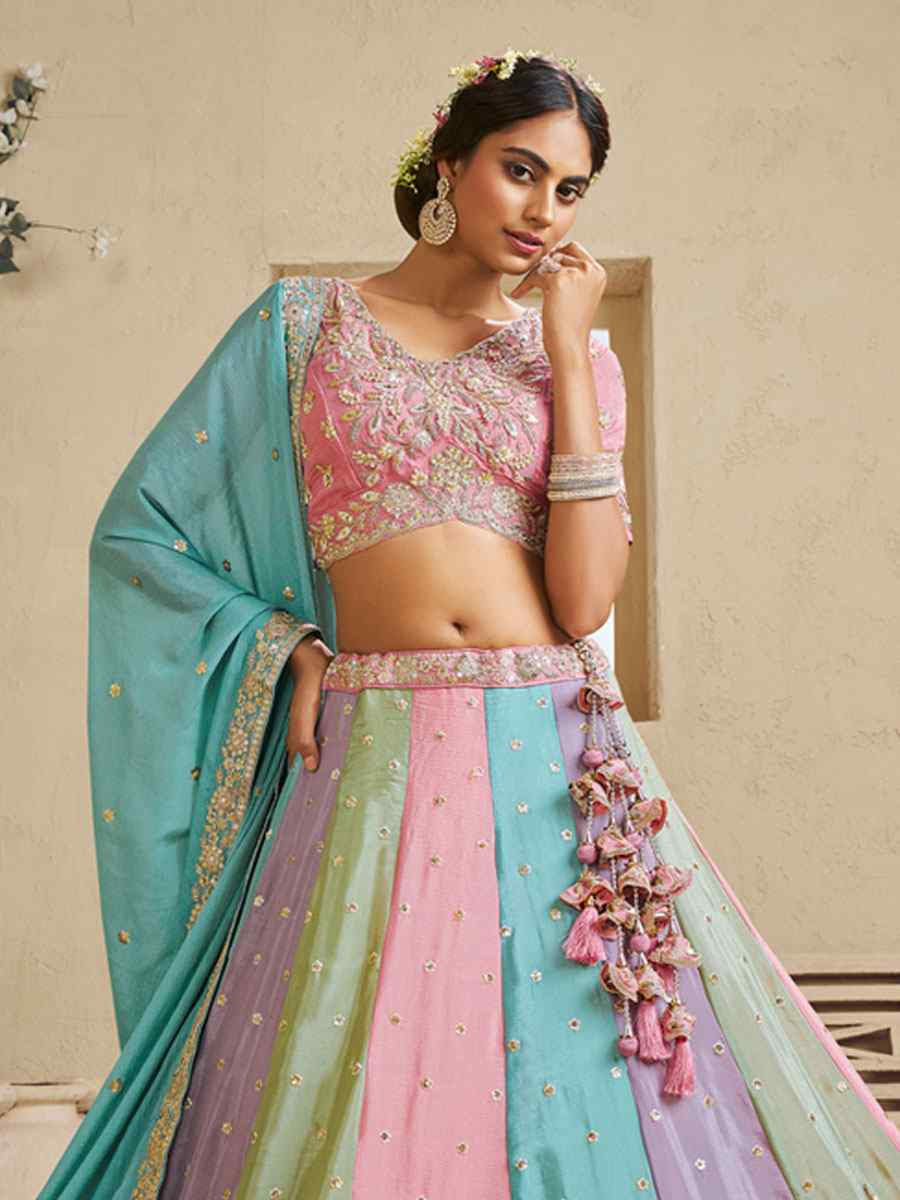 Multi Georgette Embroidered Bridal Festival Reception Wedding Traditional Heavy Border Lehenga Choli