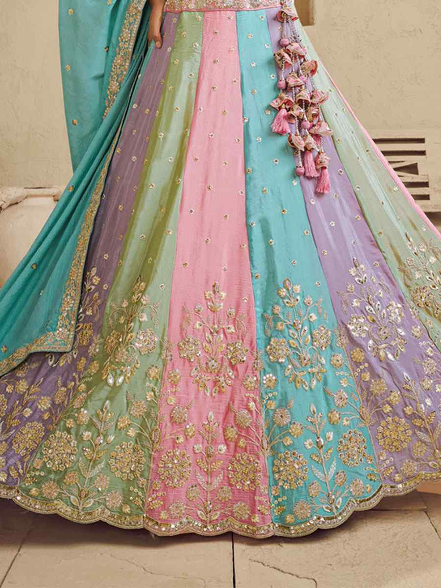 Multi Georgette Embroidered Bridal Festival Reception Wedding Traditional Heavy Border Lehenga Choli
