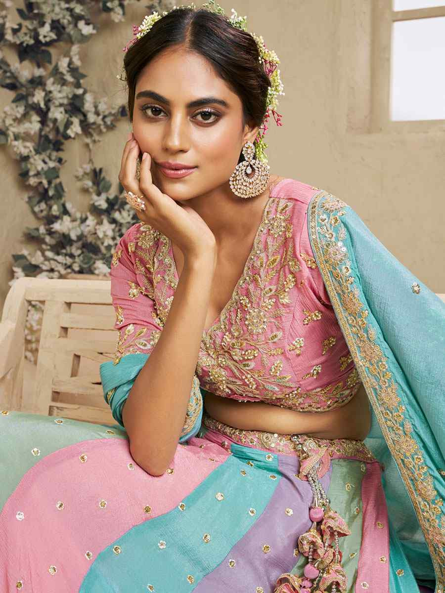 Multi Georgette Embroidered Bridal Festival Reception Wedding Traditional Heavy Border Lehenga Choli