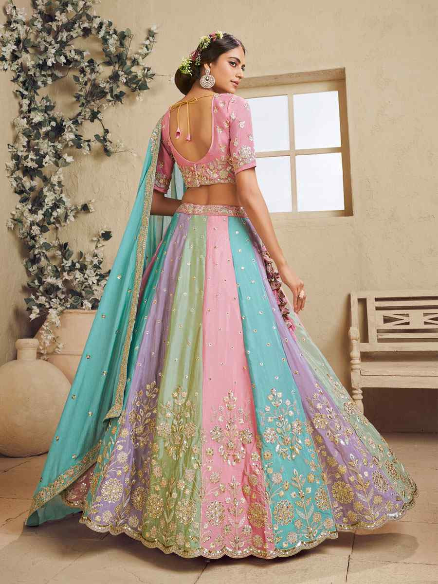 Multi Georgette Embroidered Bridal Festival Reception Wedding Traditional Heavy Border Lehenga Choli