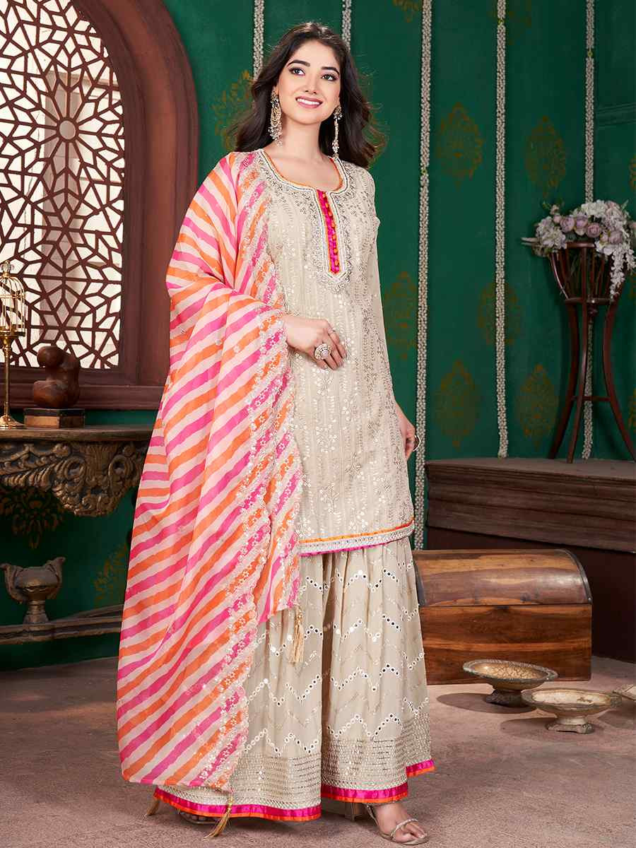 Multi Georgette Embroidered Party Casual Ready Sharara Pant Salwar Kameez