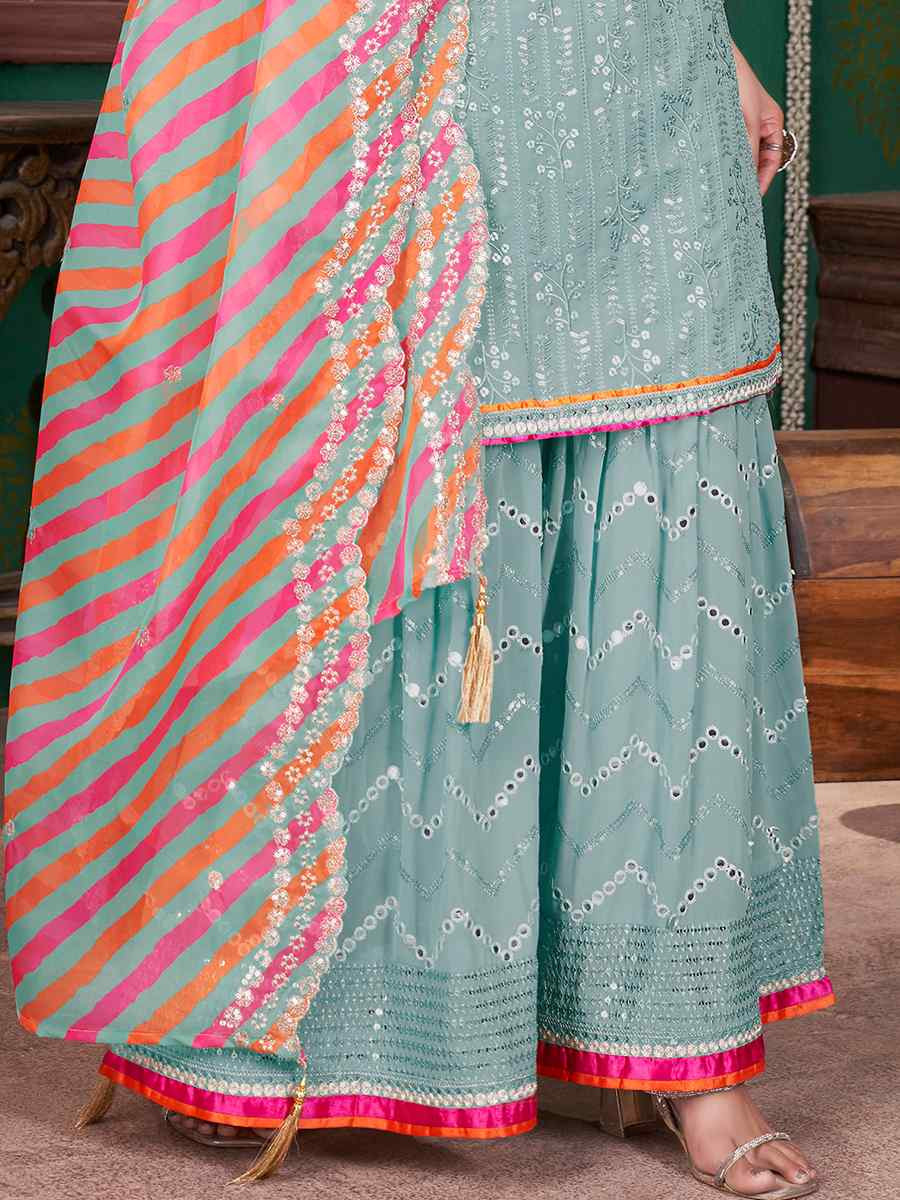 Multi Georgette Embroidered Party Casual Ready Sharara Pant Salwar Kameez