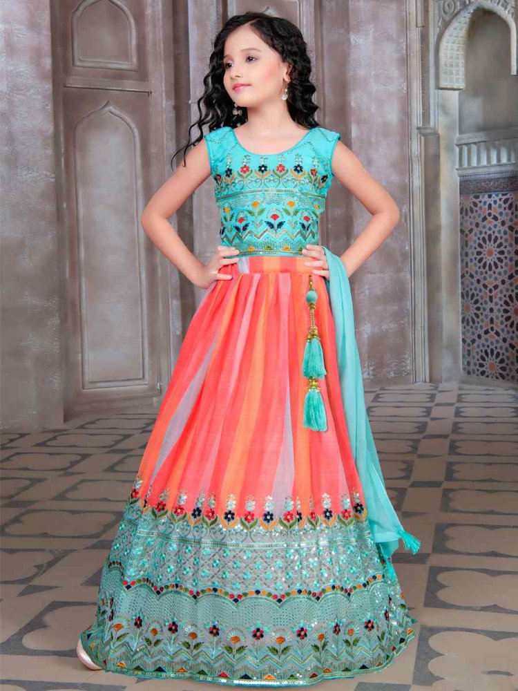 Multi Georgette Embroidered Party Festival Lehengas Girls Wear