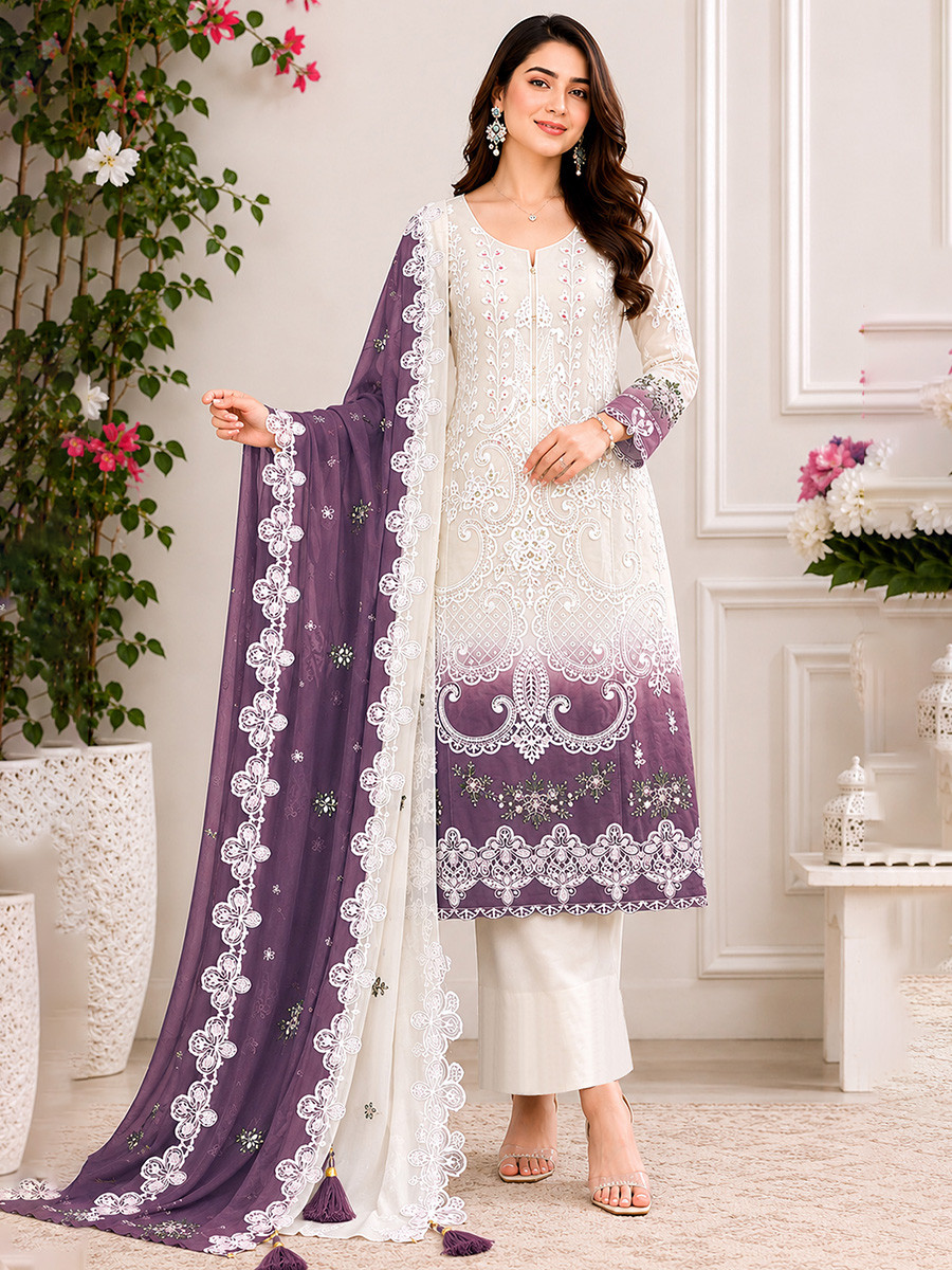 Multi Georgette Embroidery Sequins Wedding Party Festival Casual Palazzo Pant Salwar Kameez