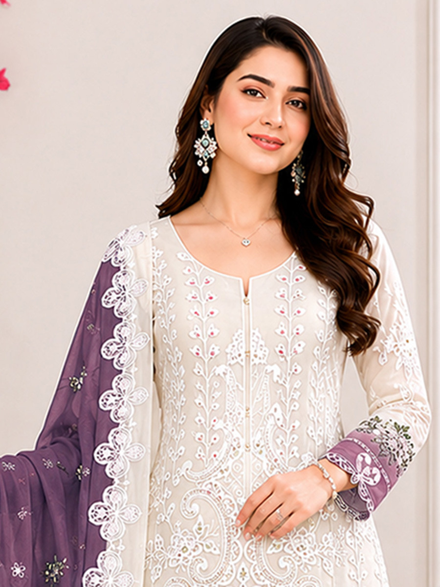 Multi Georgette Embroidery Sequins Wedding Party Festival Casual Palazzo Pant Salwar Kameez