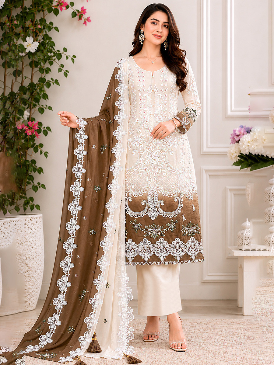 Multi Georgette Embroidery Sequins Wedding Party Festival Casual Palazzo Pant Salwar Kameez