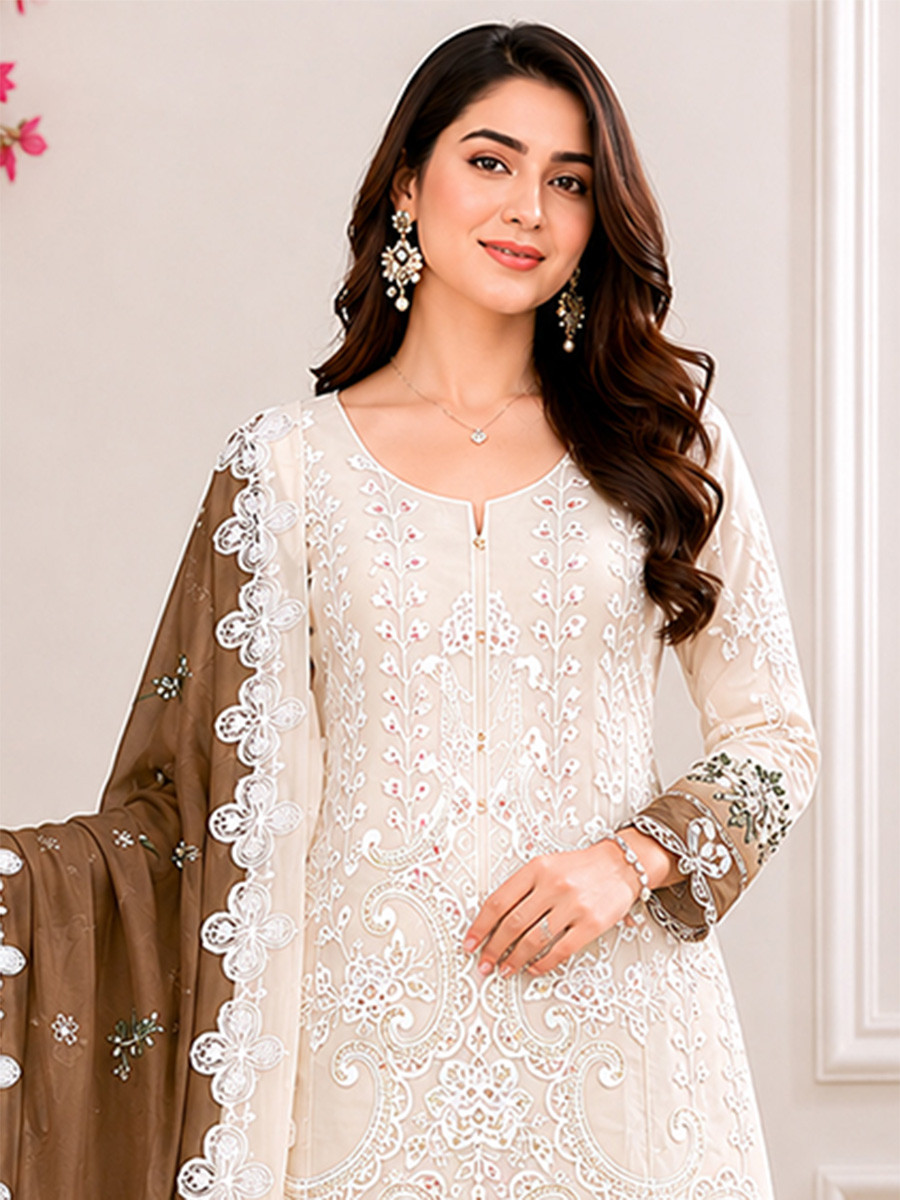Multi Georgette Embroidery Sequins Wedding Party Festival Casual Palazzo Pant Salwar Kameez