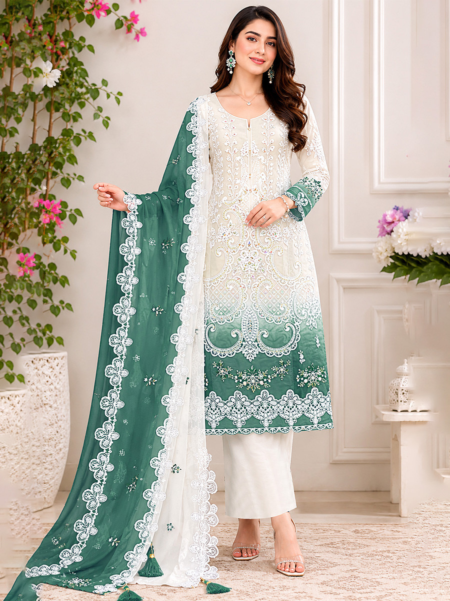 Multi Georgette Embroidery Sequins Wedding Party Festival Casual Palazzo Pant Salwar Kameez