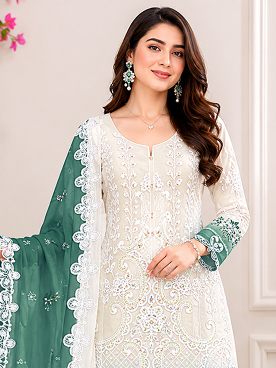 Multi Georgette Embroidery Sequins Wedding Party Festival Casual Palazzo Pant Salwar Kameez