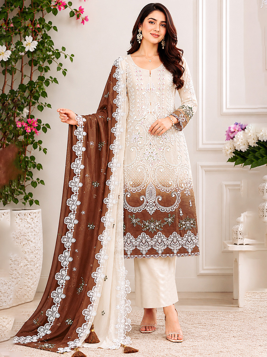 Multi Georgette Embroidery Sequins Wedding Party Festival Casual Palazzo Pant Salwar Kameez