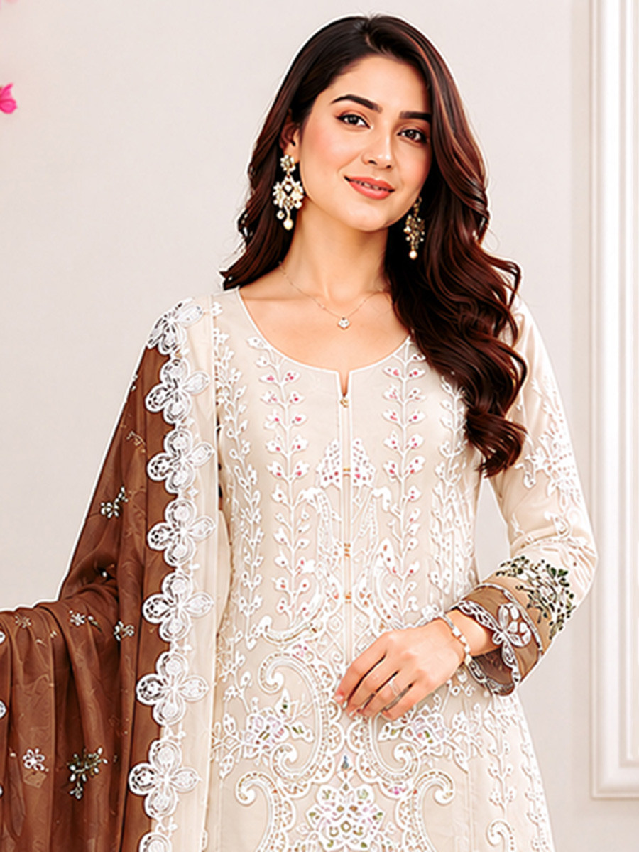Multi Georgette Embroidery Sequins Wedding Party Festival Casual Palazzo Pant Salwar Kameez