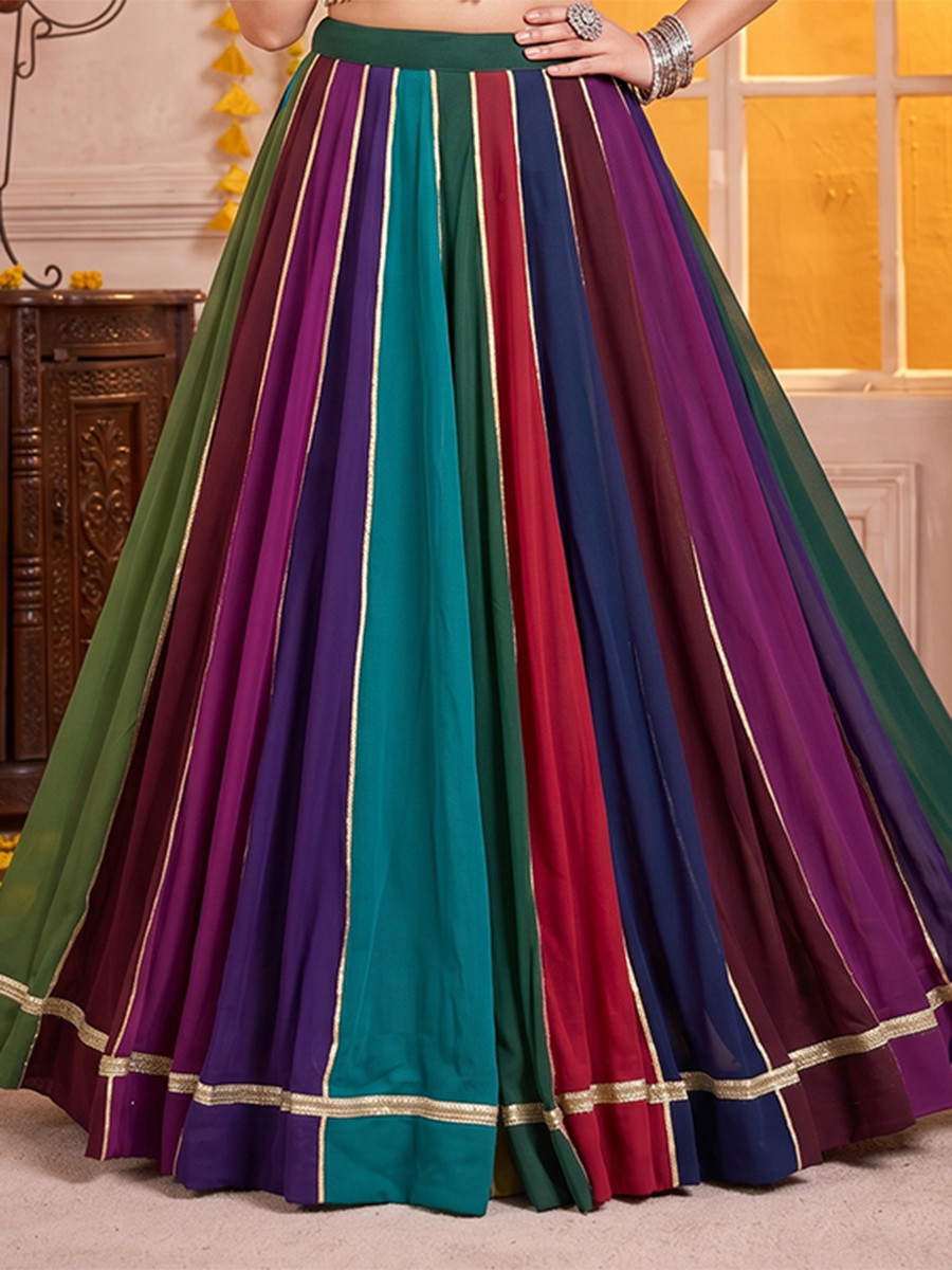 Multi Georgette Gota Patti Border Wedding Reception Festival Party Wear Circular Lehenga Choli