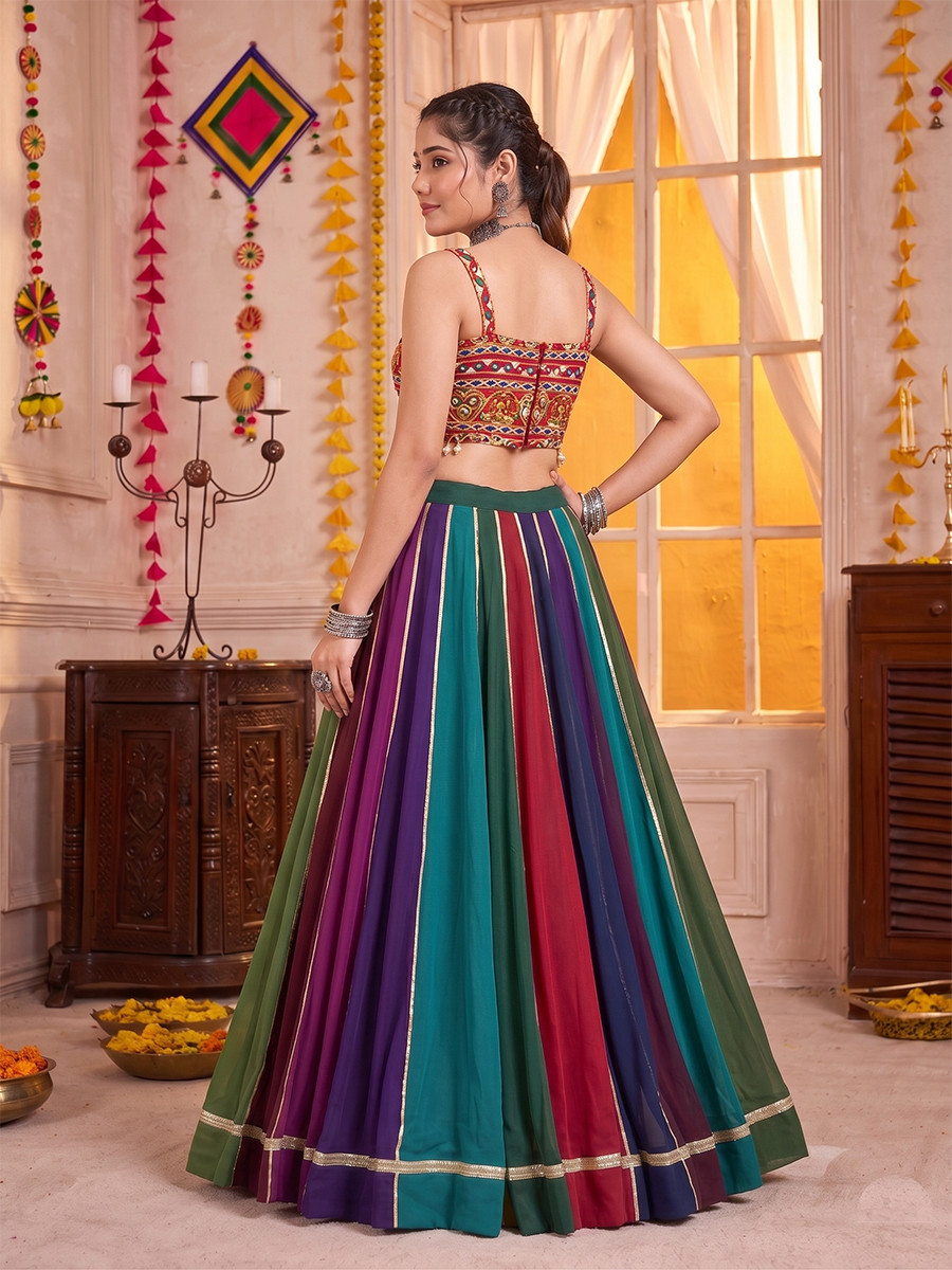 Multi Georgette Gota Patti Border Wedding Reception Festival Party Wear Circular Lehenga Choli