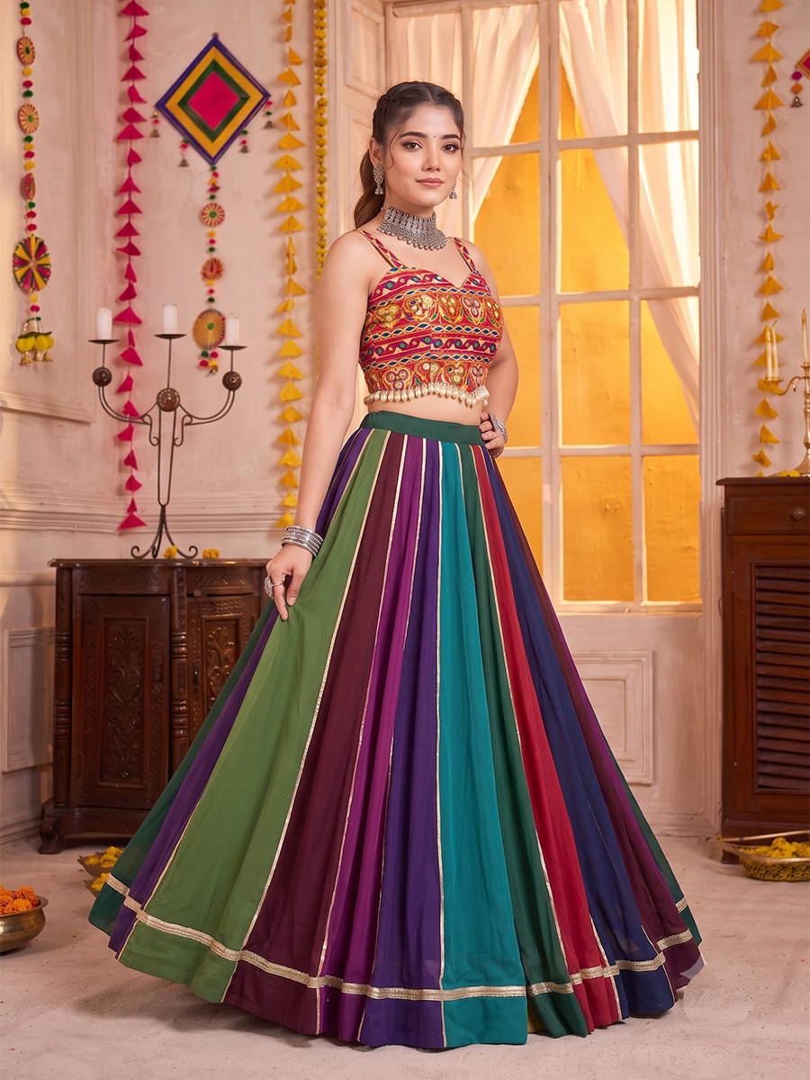 Multi Georgette Gota Patti Border Wedding Reception Festival Party Wear Circular Lehenga Choli